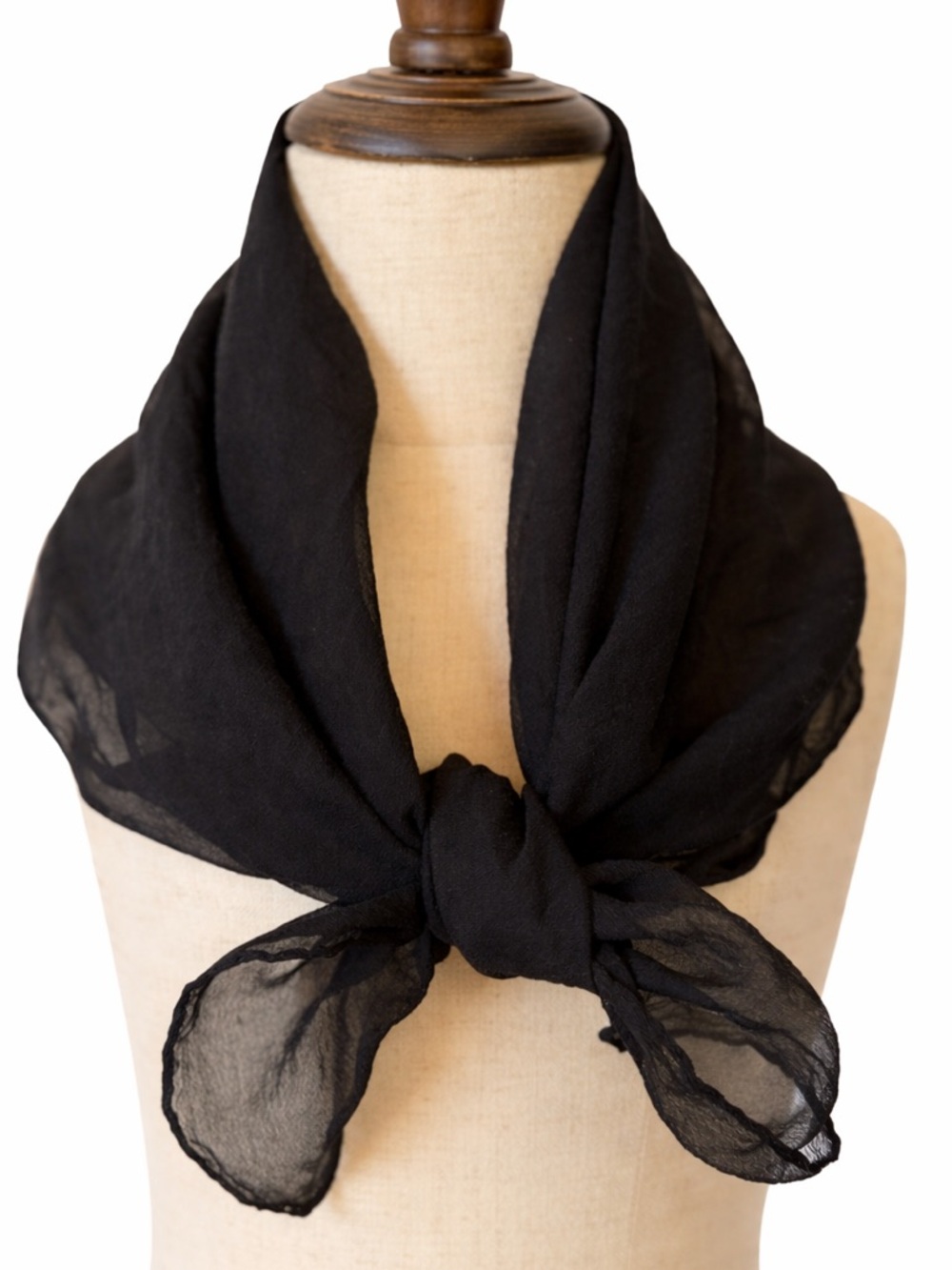 Vintage Vera silk scarf black sheer 28” x 23”
